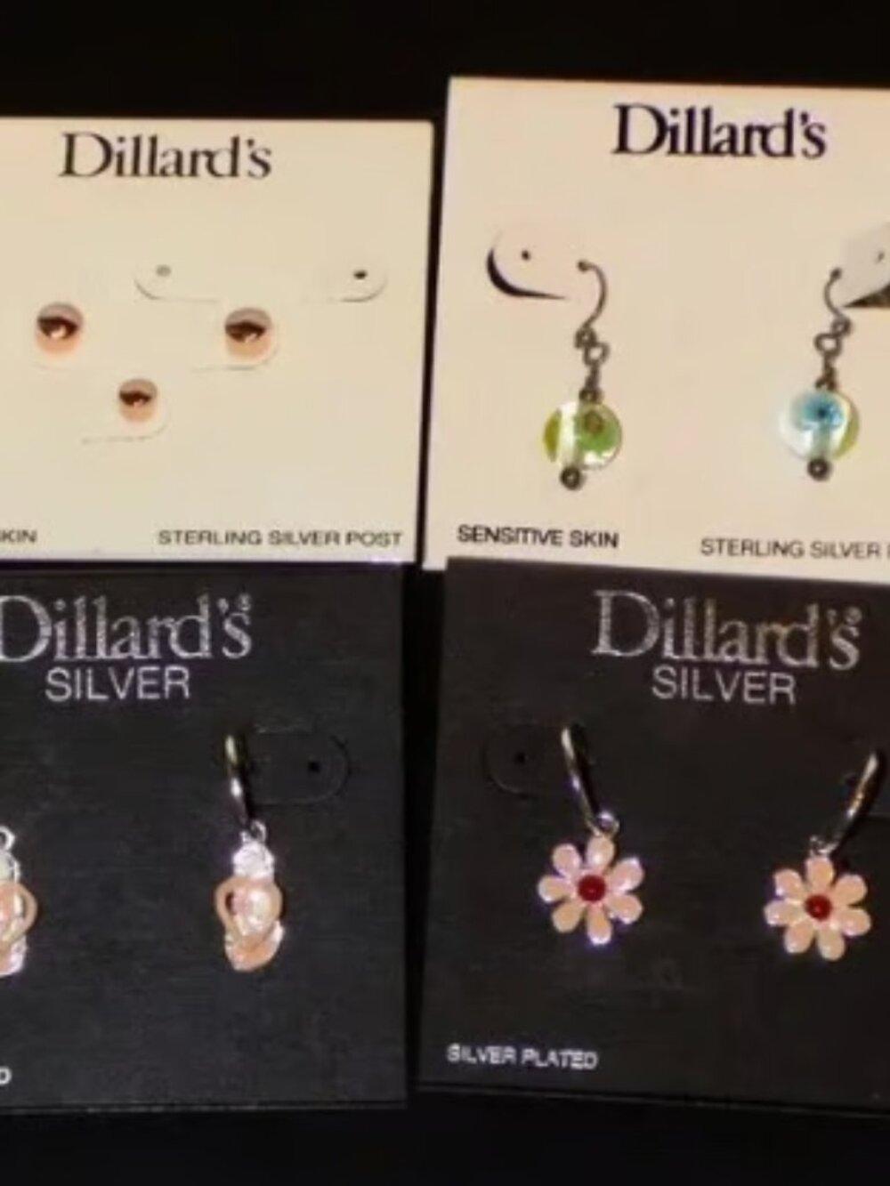 Lot of 5 New w/$72 Tags Dillard's Earrings. Silver Plated & 925 Posts. Floral